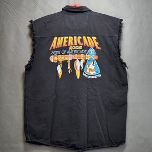 Southern Steel Native Sleeveless Raw Hem Biker Button Up Black Shirt Men's XL